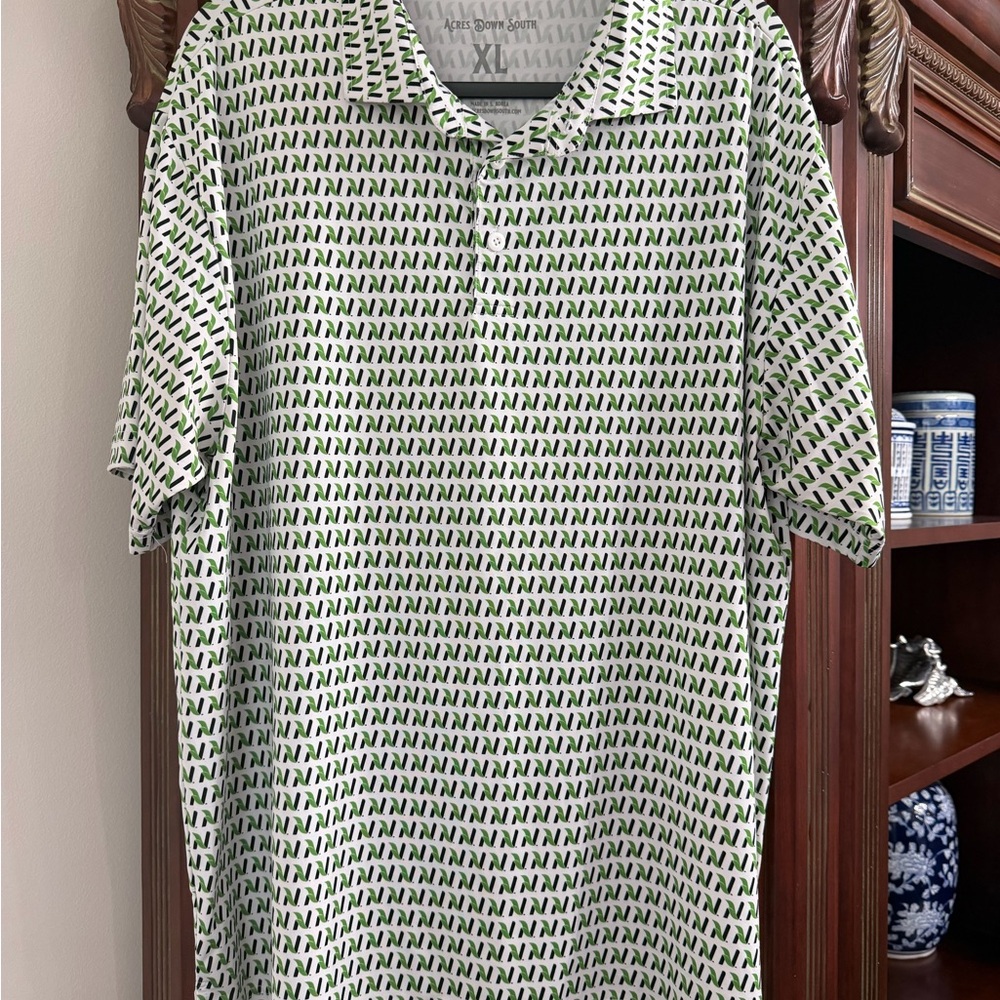 Ariat White Polo with Green Micro-Pattern
